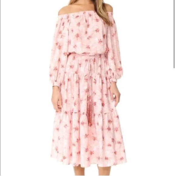 ALEXIS Tilia Pink Floral Off the Shoulder Tiered Midi Dress Size L - Picture 3 of 11